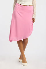 Pink Scarf Hem Skirt Midi Asymmetric