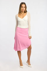 Pink Scarf Hem Skirt Midi Asymmetric