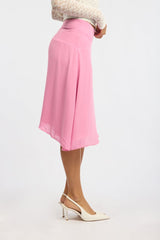 Pink Scarf Hem Skirt Midi Asymmetric