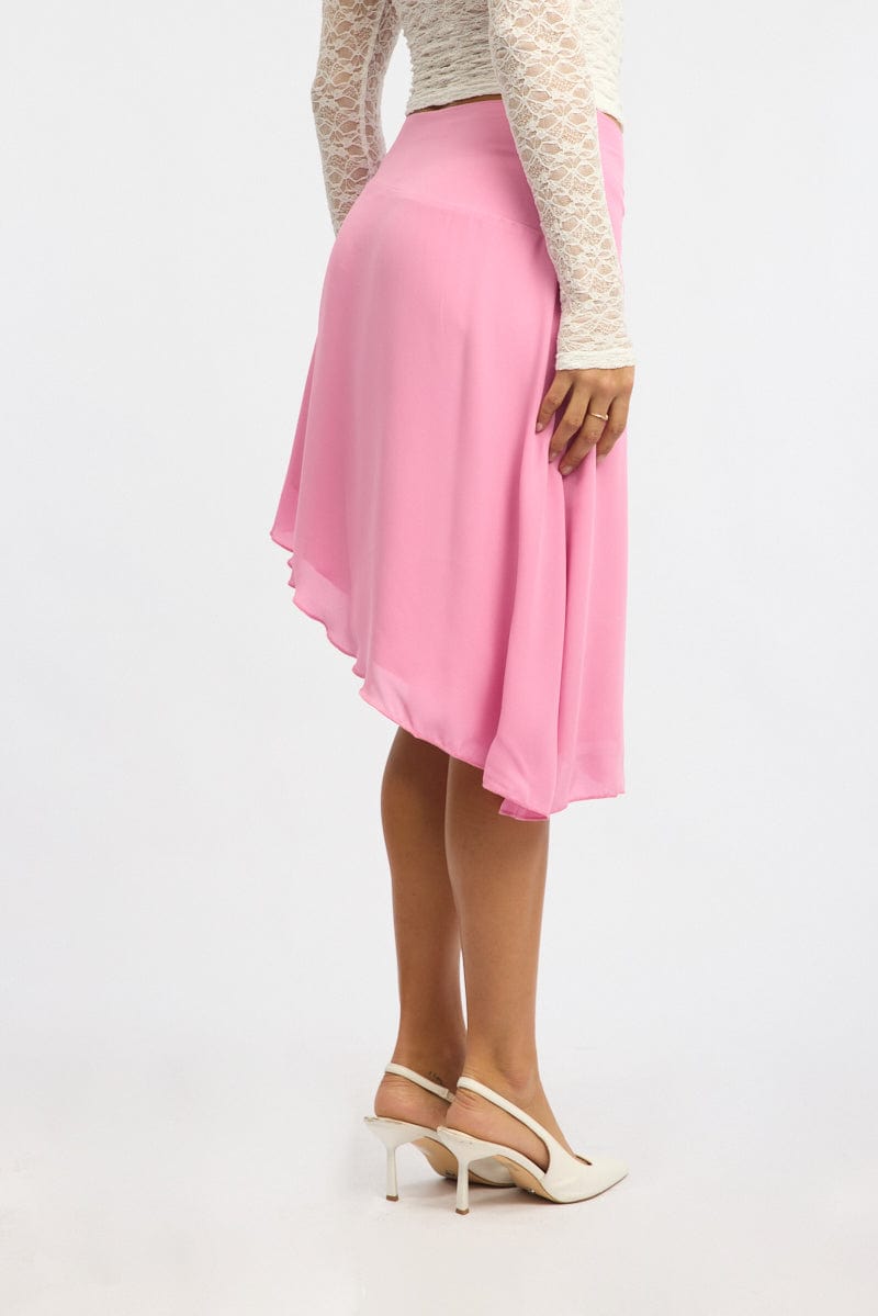 Pink Scarf Hem Skirt Midi Asymmetric