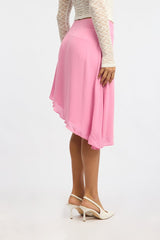Pink Scarf Hem Skirt Midi Asymmetric