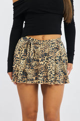 Brown Animal Print Mini Skort Mid Rise Ruffle Layered Lined Supersoft