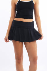Black Mini Skort Skirt Fold Down Waist Supersoft