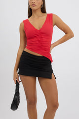 Black Mini Skort Skirt High Rise Gathered Lined