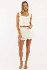 White Mini Skort Elasticated Waistband Broidery