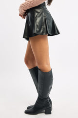 Black Pu Flare Skort Skirt High Waisted Panelled