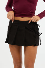 Black Pleated Skort Skirt High Waisted Mini Bow Detail