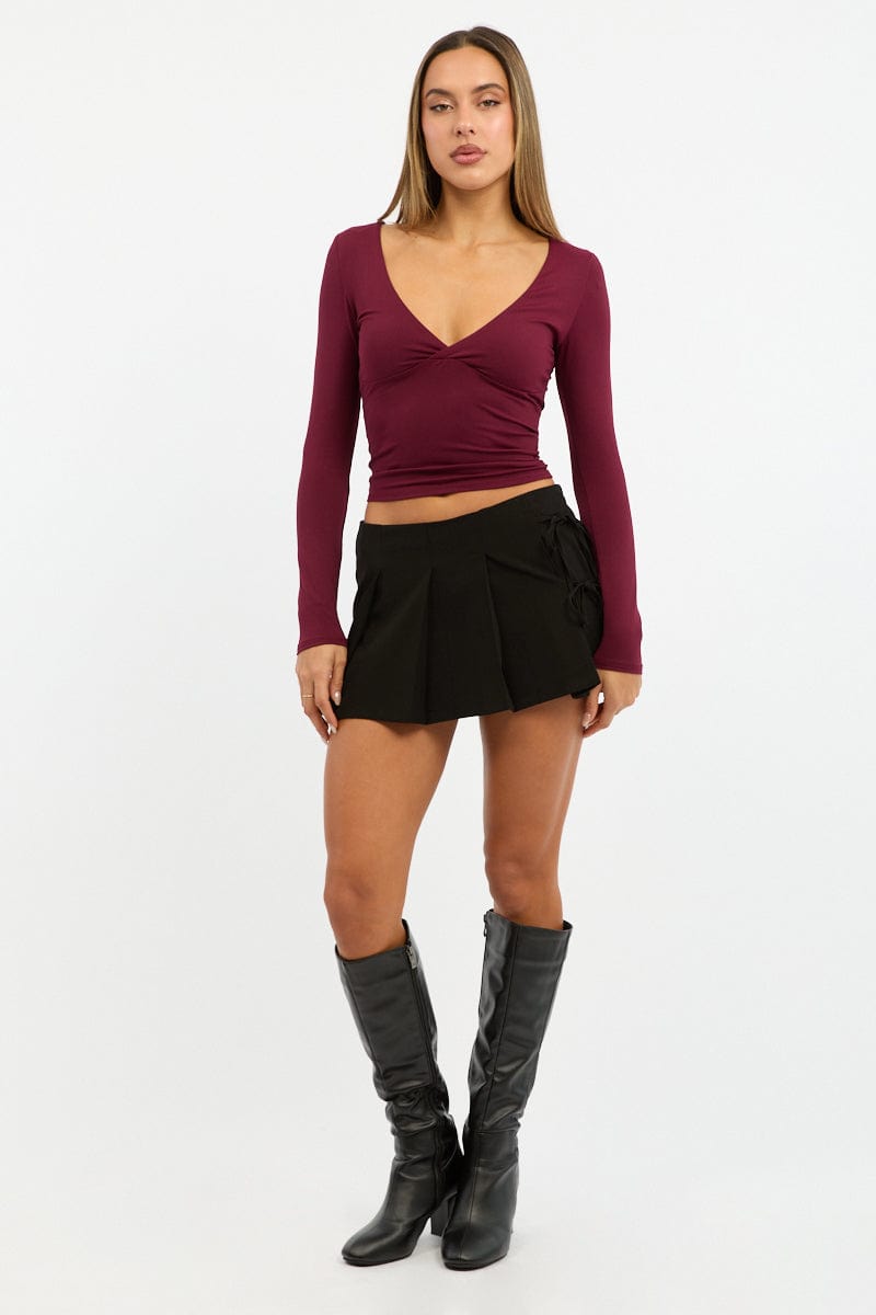 Black Pleated Skort Skirt High Waisted Mini Bow Detail