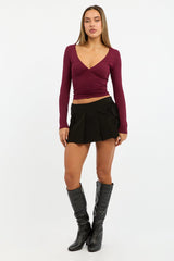Black Pleated Skort Skirt High Waisted Mini Bow Detail