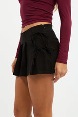 Black Pleated Skort Skirt High Waisted Mini Bow Detail