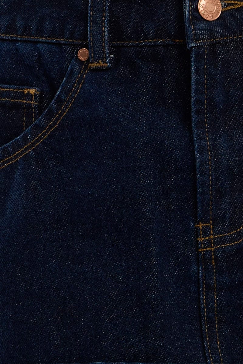 Denim Mini Skirt Mid Rise Rolled Up Hem