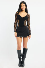 Black Mini Skort Skirt Mid Waisted Studded Detail Lined