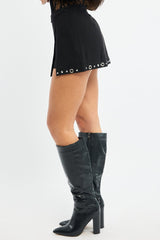 Black Mini Skort Skirt Mid Waisted Studded Detail Lined