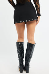 Black Mini Skort Skirt Mid Waisted Studded Detail Lined