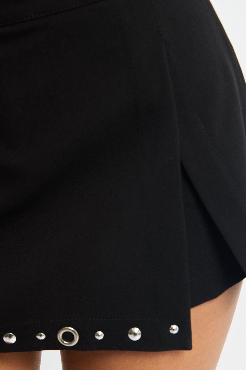 Black Mini Skort Skirt Mid Waisted Studded Detail Lined