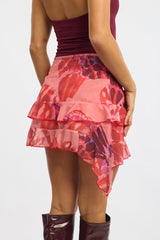 Orange Abstract Asymmetric Skirt High Waisted Scarf Hem Relaxed Fi
