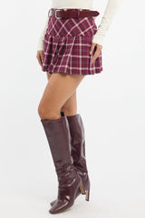 Multi Check Pleated Skort Skirt High Waisted Mini Belted