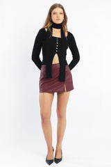 Red PU Skort Skirt Mid Rise Mini Slight Stretch