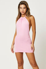 Pink Mini Dress Halter Neck