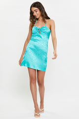 Print Keyhole Satin Mini Dress