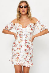 Print Lace Up Mini Dress