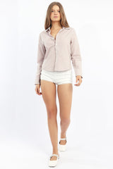 Beige Stripe Smart Fit Shirt Long Sleeve Collared Button Up