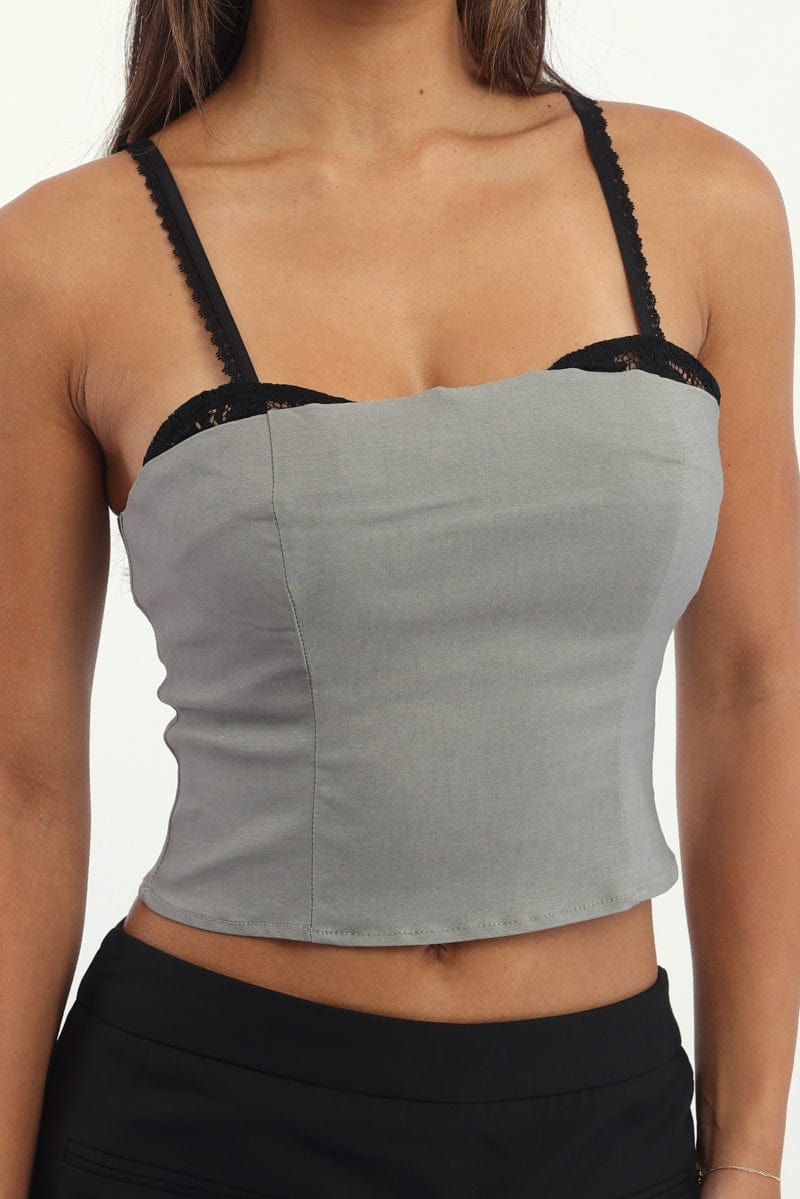 Grey Cami Bandeau Sleeveless Sweetheart Neckline