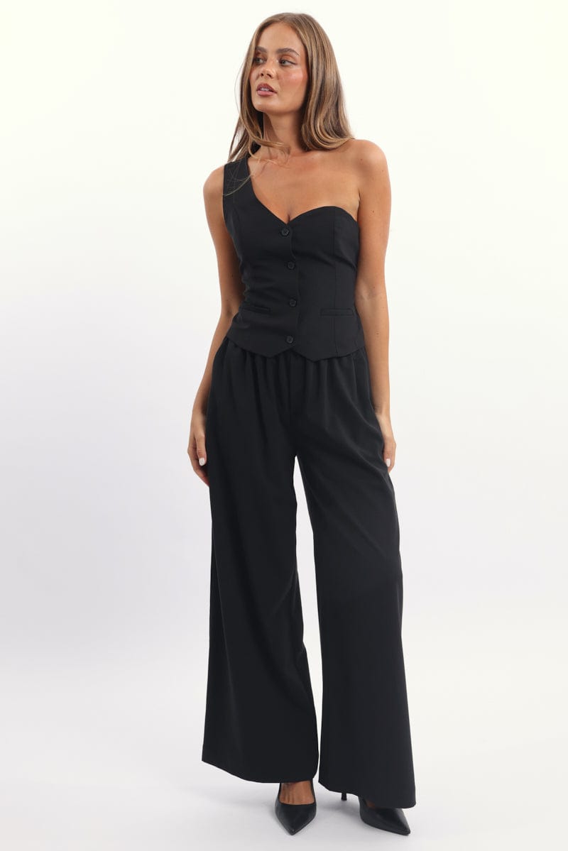 Black One Shoulder Vest Top
