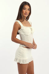 Yellow Textured Top Sweetheart Neckline Satin Contrast