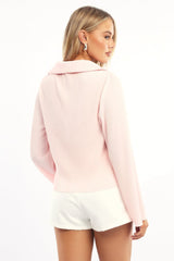 Pink Plisse Shirt Long Sleeve Lapel Collar Button Up