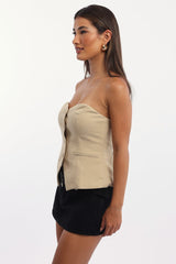 Beige Bandeau Vest Sleeveless Sweetheart Tailored