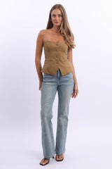 Brown Bandeau Vest Sleeveless Sweetheart Tailored