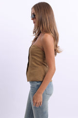 Brown Bandeau Vest Sleeveless Sweetheart Tailored