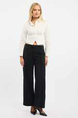 White Fitted Shirt Long Sleeve Collared Shirred Back