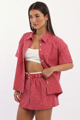 Red Check Short Sleeve Shirt Button Up