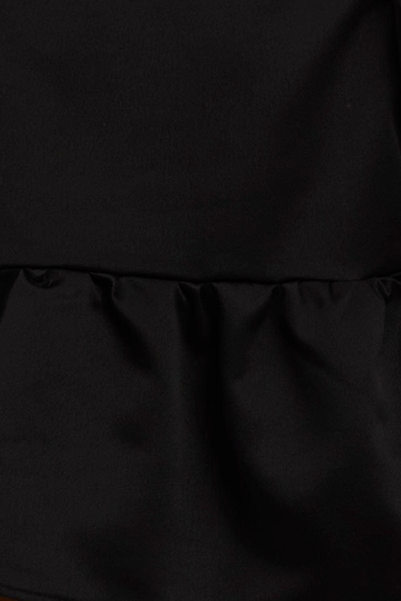 Black Babydoll Top Short Sleeve Collared Satin