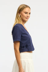 Blue Tailored Button Up Top
