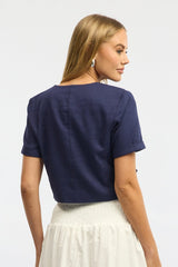 Blue Tailored Button Up Top