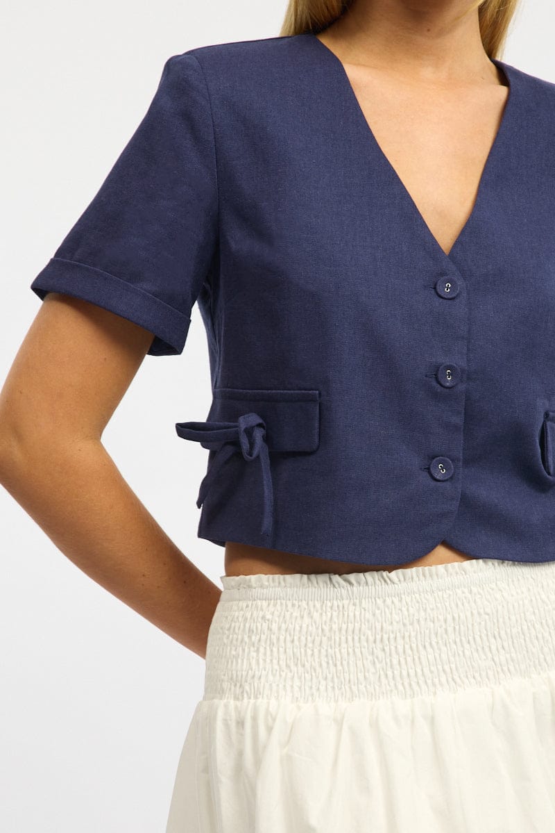 Blue Tailored Button Up Top