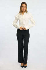 White Shirt Long Sleeve Collared Shirred Button Up