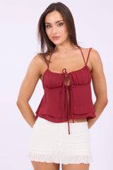 Red Tie Front Cami Halter Neck Sleeveless