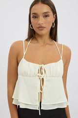 White Tie Front Cami Halter Neck Sleeveless