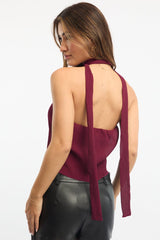 Red Scarf Top Sleeveless Halter Plisse Vest Detail