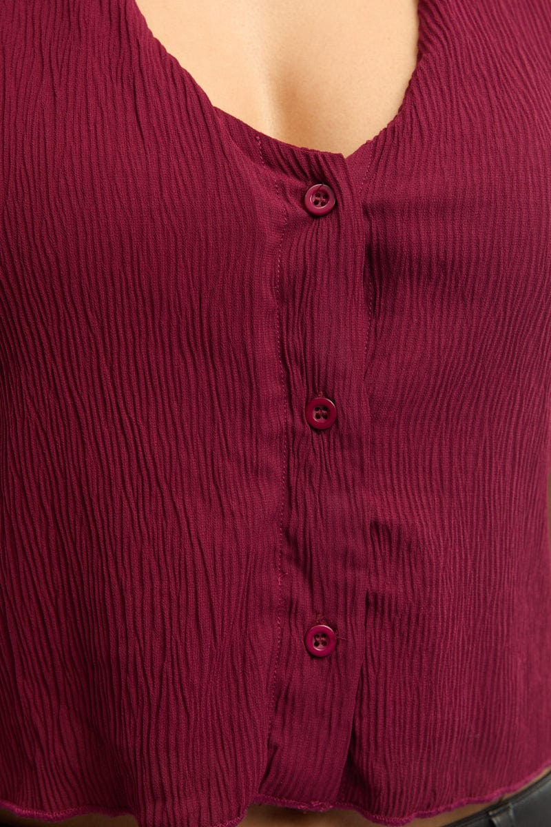 Red Scarf Top Sleeveless Halter Plisse Vest Detail