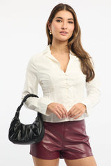 White Long Sleeve Shirt Lapel Collar Button Up