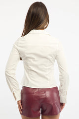 White Long Sleeve Shirt Lapel Collar Button Up