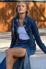 Denim Fitted Shacket Button Front Stud Details