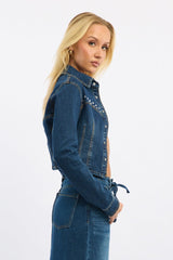 Denim Fitted Shacket Button Front Stud Details