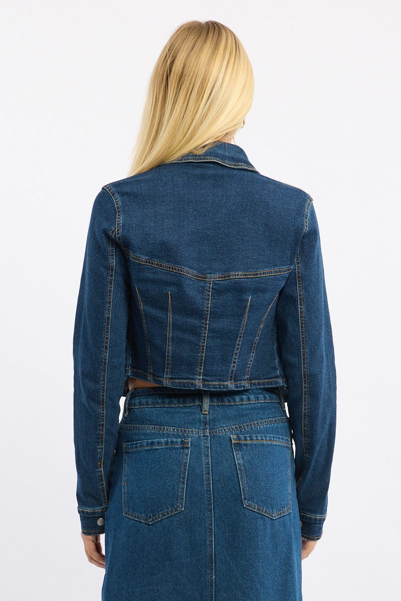 Denim Fitted Shacket Button Front Stud Details