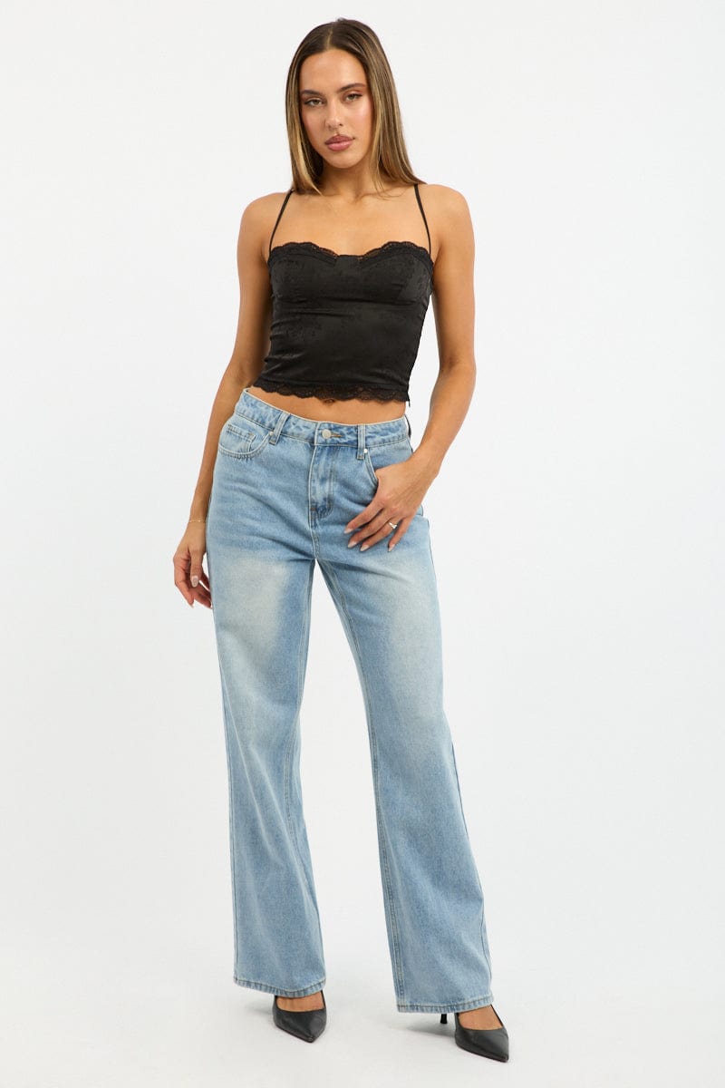 Black Cami Sleeveless Sweetheart Cropped Satin Jacquard